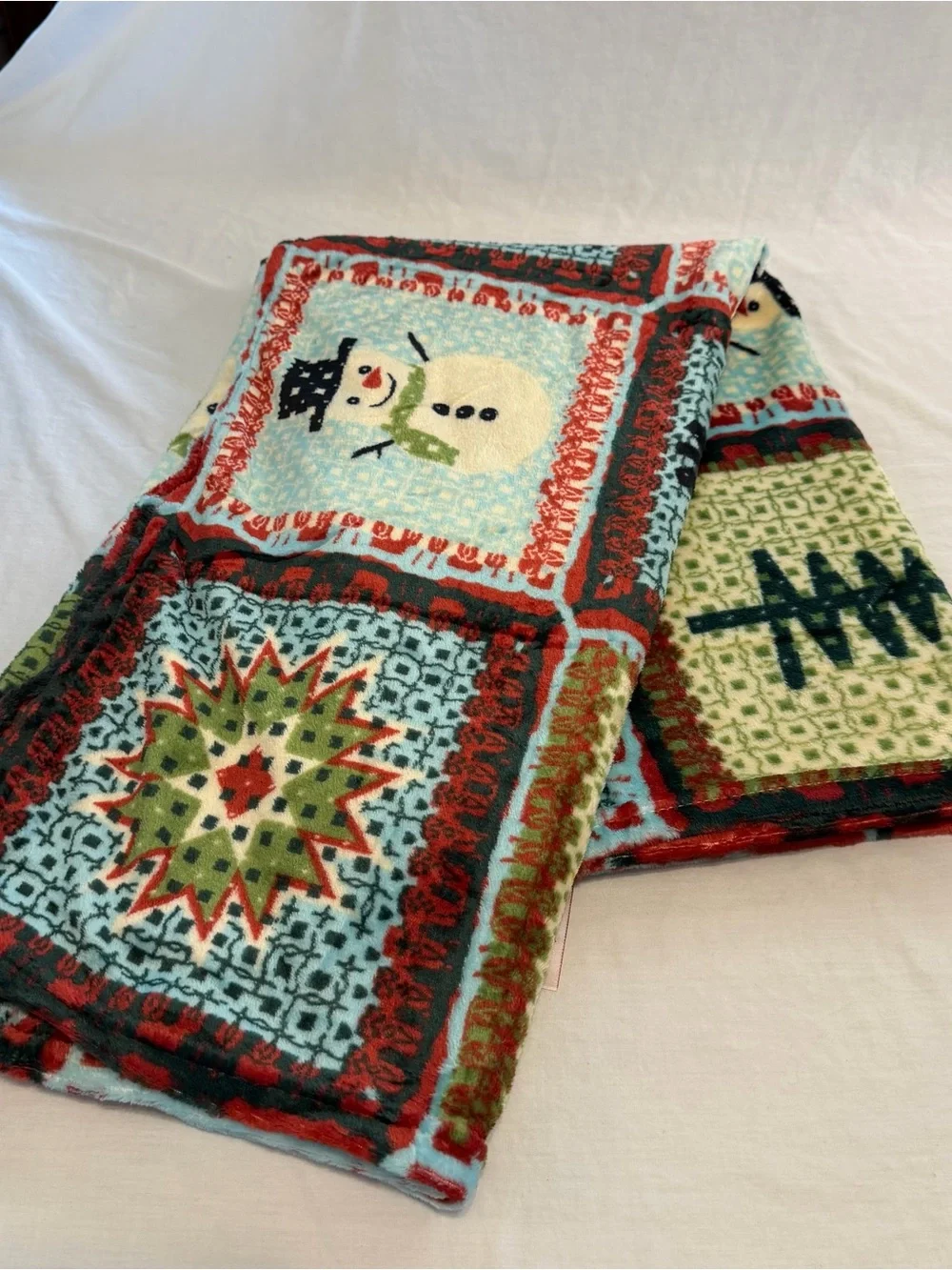 St. Labre Indian School Christmas Snowman and Teepee plush Throw Blanket.